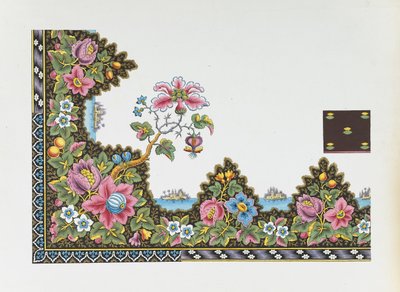 Design for a Printed Textile: Floral Border with Islands on a Lake by Louis Albert DuBois